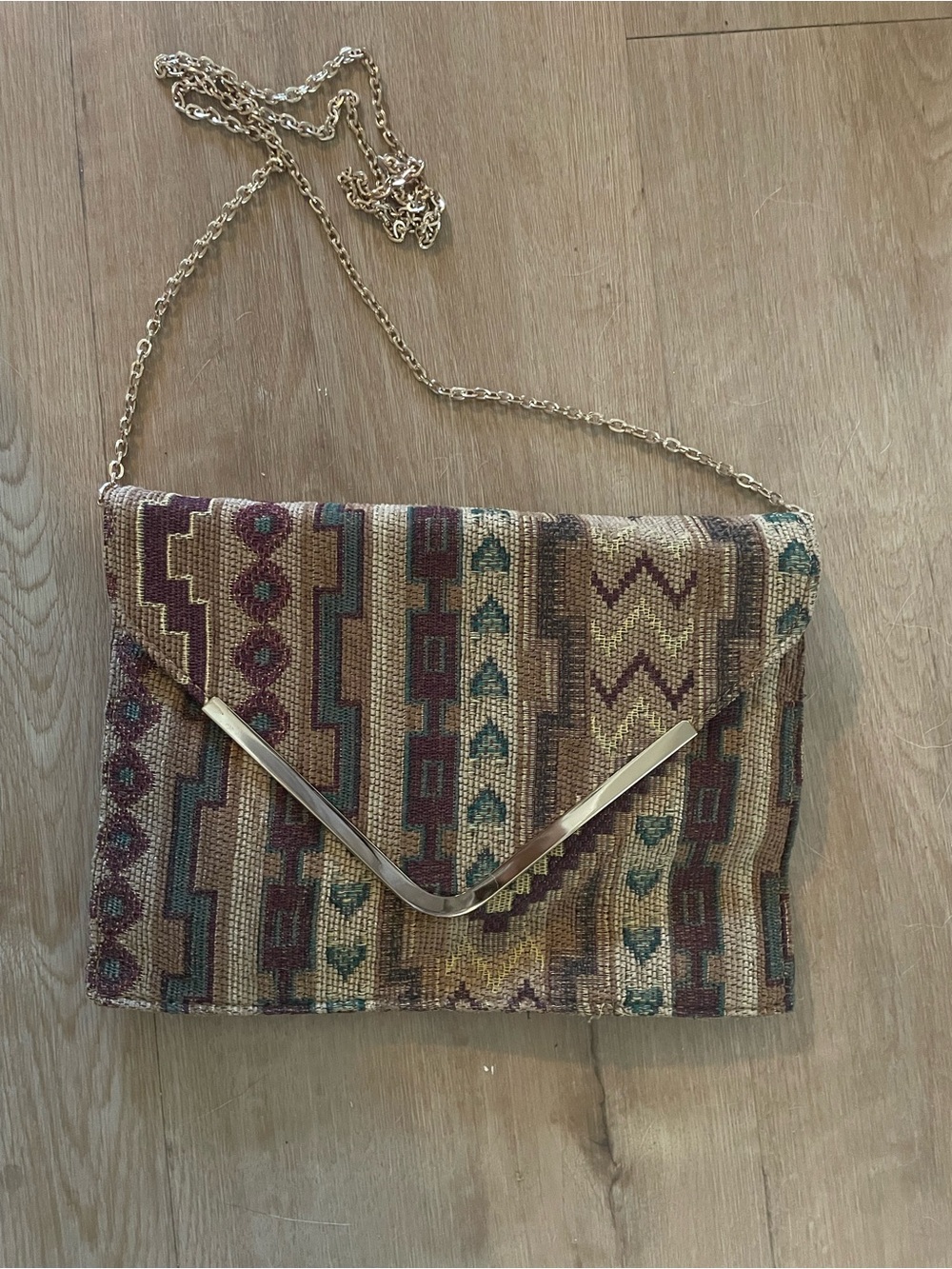 Aztec Woven Envelope Clutch in Multicolor with Gold Accent